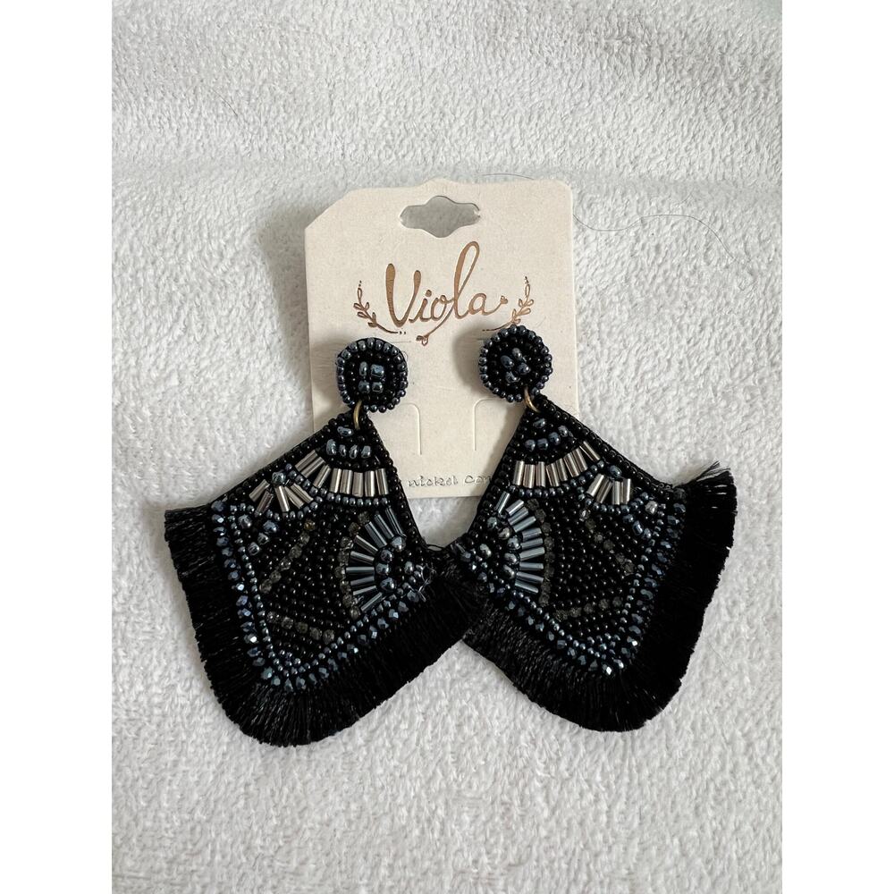 Viola Tasseled Beaded Dangle Earrings